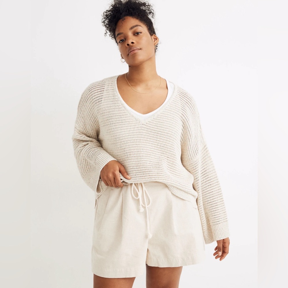 Madewell Neutral Cream Open-Knit V-Neck Sweater